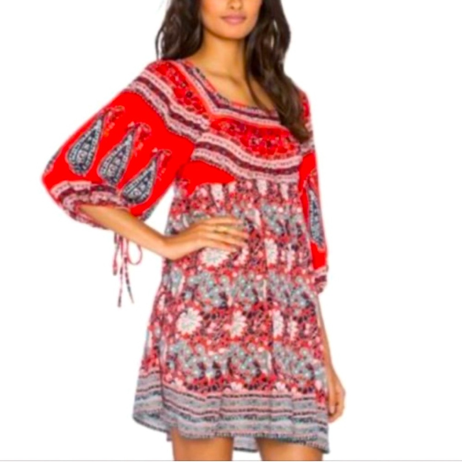 New With Tag Free People Size Large Boho Bohemia Red Patterned Woman's Dress